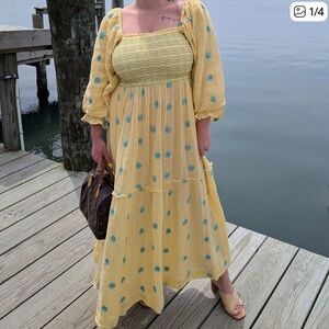 Free People Dress with Blue Floral Embroidery